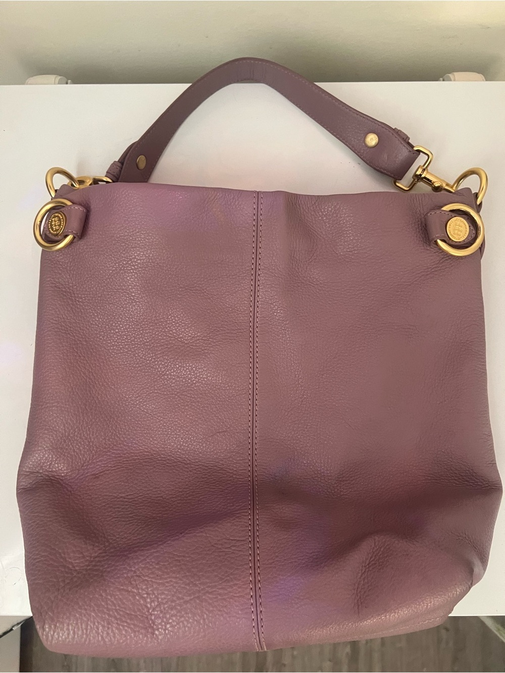 Plum Leather Shoulder Hobo Bag with Gold-Tone Hardware